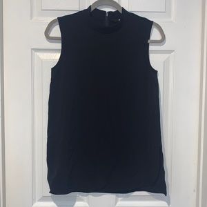 Navy high neck sleeveless dress shirt